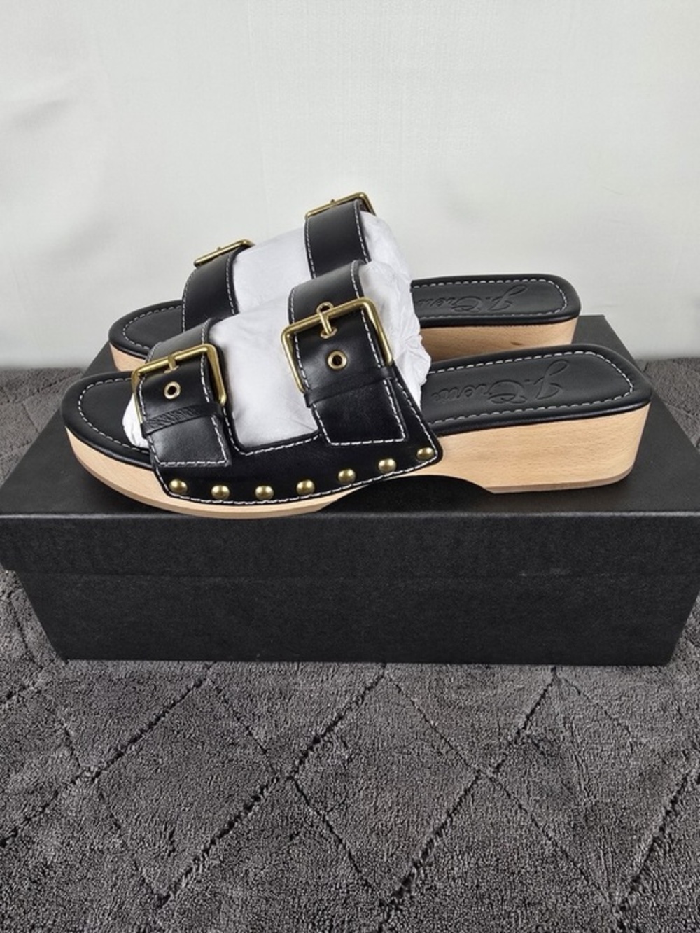 Black Buckle Stud Clog Sandals - J CREW